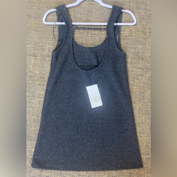 Zara Gael Grey Sleeveless Mini Dress, Sz S, Scoop Neckline, Straight A-line - Picture 2 of 7